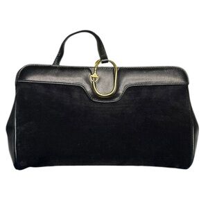 Gucci Vintage Clutch Gold Tone Clip Closure Black Suede leather COA